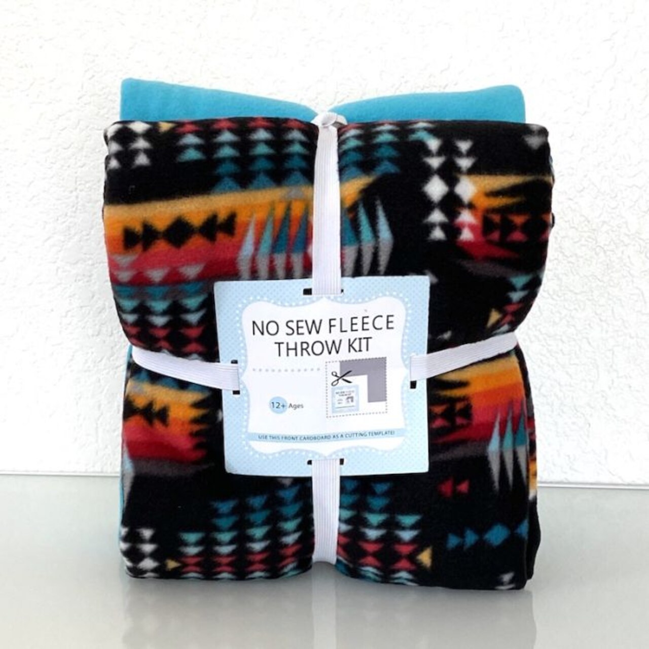 Southwestern Desert Black Anti-Pill No Sew Throw Fleece Fabric Kit